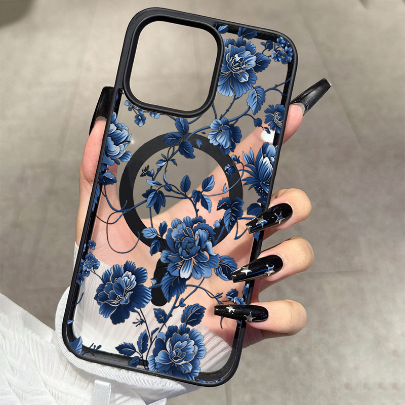 Phone Accessories Magnetic - Роскошный винтажный синий чехол с цветочным